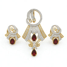 18K Yellow Gold Pendant Earring with Garnet & Natural Diamonds Jewellery Set