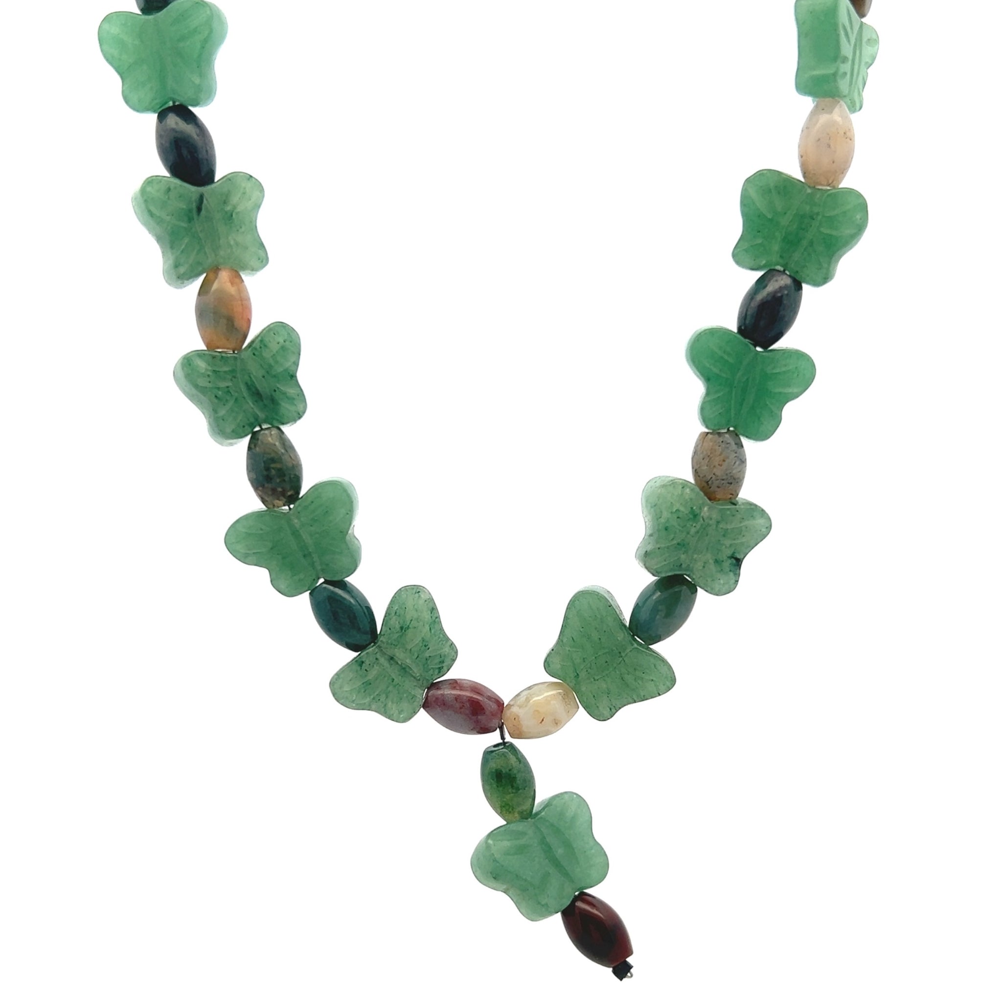 Natural Jasper Balloon & Jade Butterfly Fancy Handmade Necklace