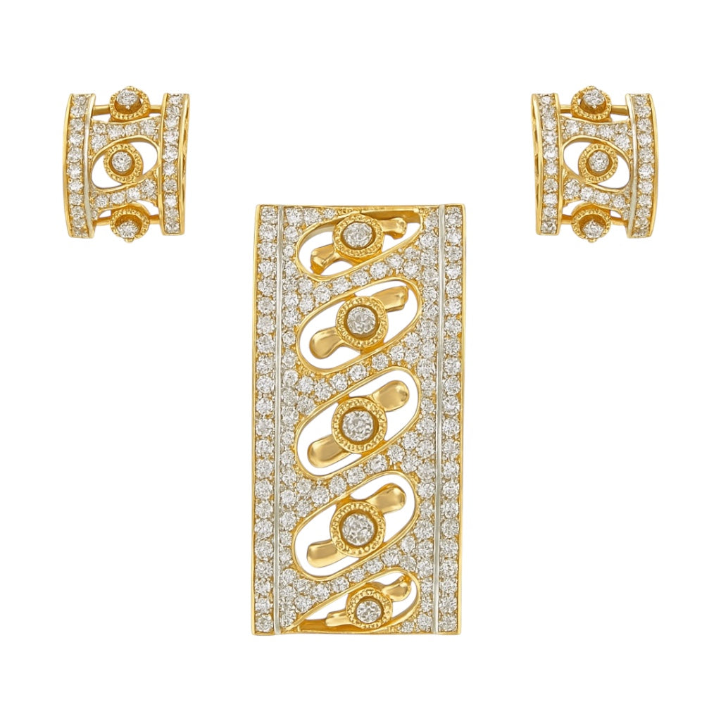 18K Yellow Gold Pendant Earring with Diamond Natural Contemporary Geometric Jewellery Set
