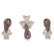 18K Yellow Gold Pendant Earring with Pink Sapphire & Diamonds Natural Gemstone Jewellery Set