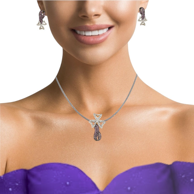 18K Yellow Gold Pendant Earring with Pink Sapphire & Diamonds Natural Gemstone Jewellery Set