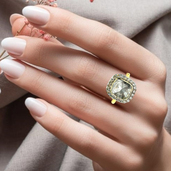 14K Yellow Gold Diamond Polki Ring – Refined Occasion Wear with Regal Indian Detailing