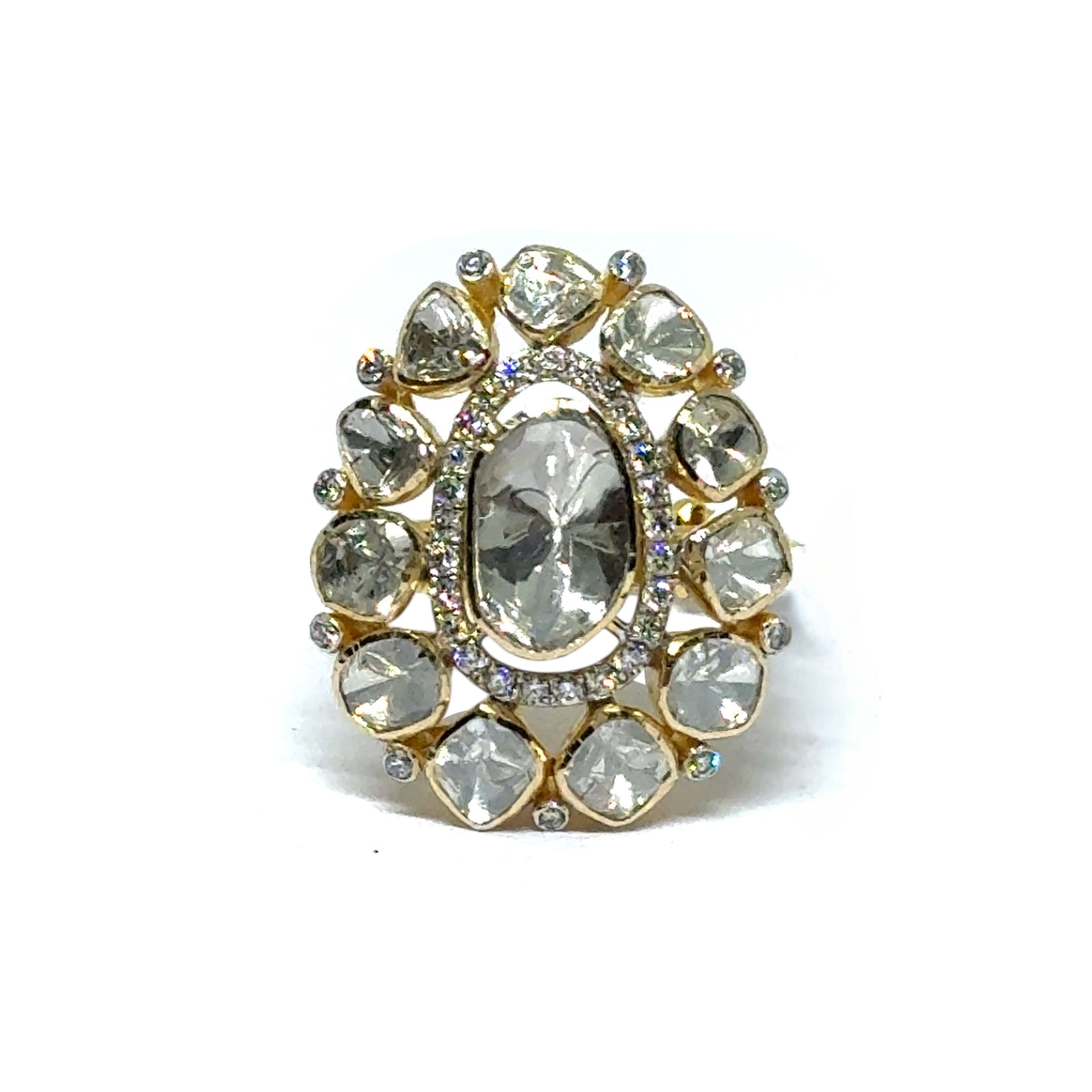 14K Yellow Gold Diamond Polki Ring – Classic Kundan Style Inspired by Traditional Indian Jewelry