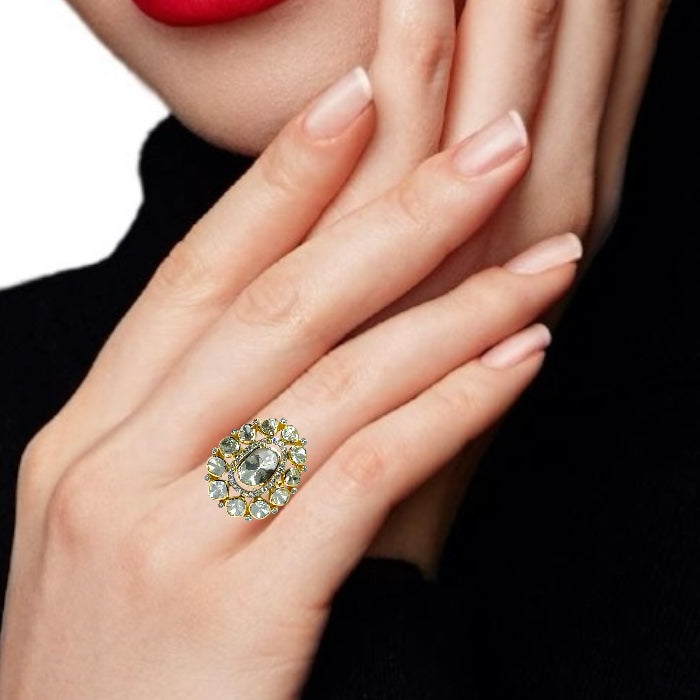 14K Yellow Gold Diamond Polki Ring – Classic Kundan Style Inspired by Traditional Indian Jewelry