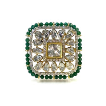 14K Yellow Gold Diamond Polki Emerald Ring – Mughal-Era Aesthetic with Precious Gemstone Accents