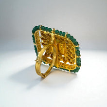 14K Yellow Gold Diamond Polki Emerald Ring – Mughal-Era Aesthetic with Precious Gemstone Accents