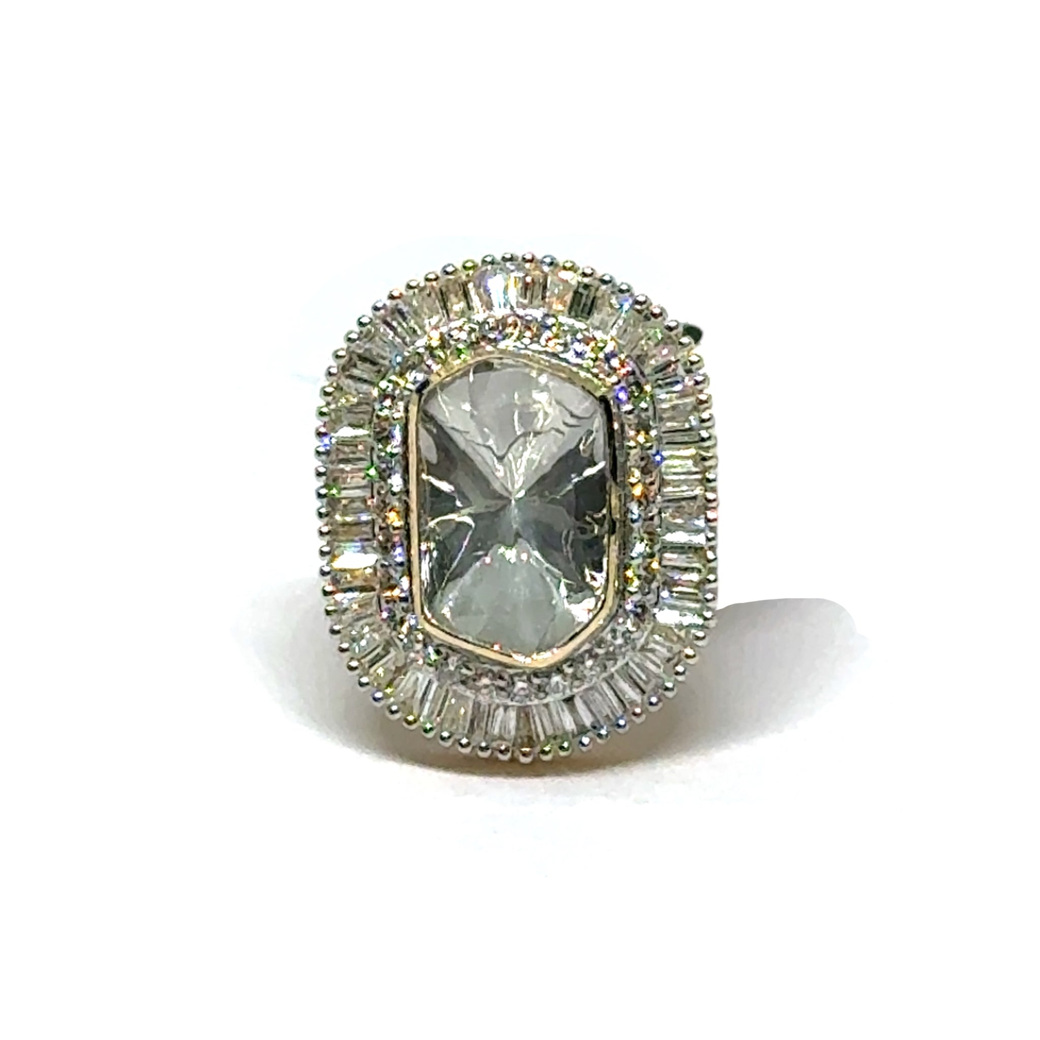 18K Yellow Gold Tapered Diamond Polki Ring – Royal Indian Design with Jadau Heritage Appeal