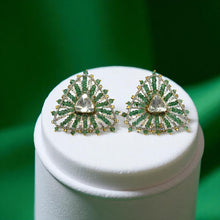 18K Yellow Gold Diamond Polki Emerald Earrings – Heritage Look Featuring Vibrant Precious Gemstone Jewellery