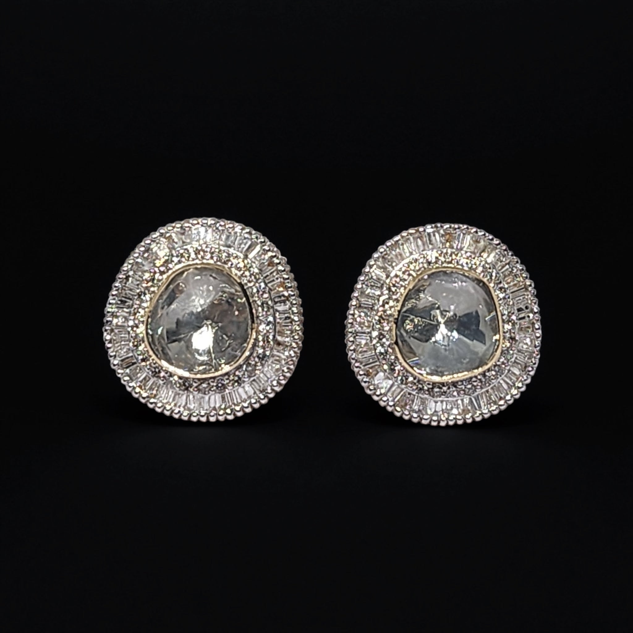 14K Yellow Gold Diamond Polki Earrings – Lightweight Design with Timeless Indian Character