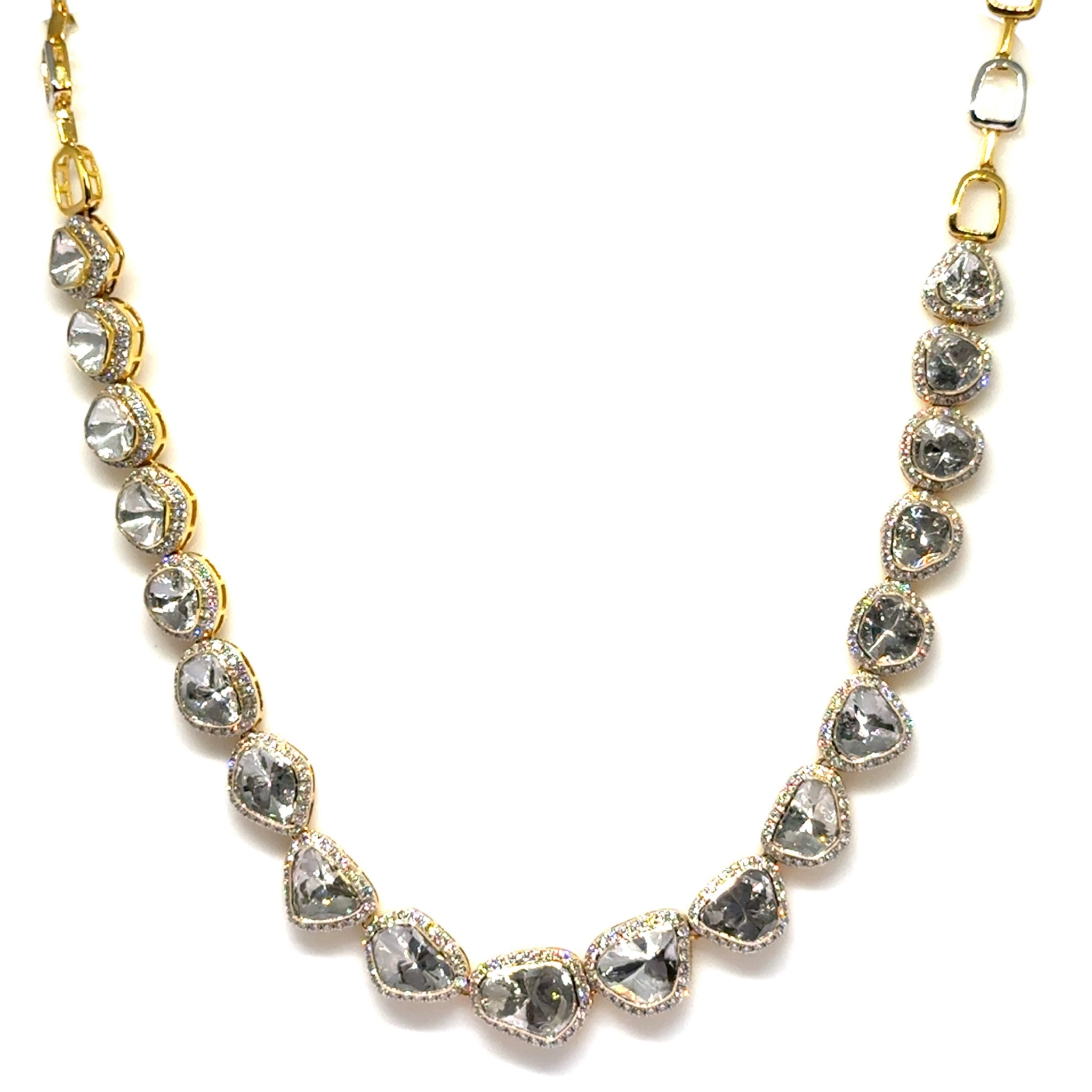 14K Yellow Gold Natural Diamond Polki Necklace in Classic Layout – Delicate Chain and Traditional Jewelry
