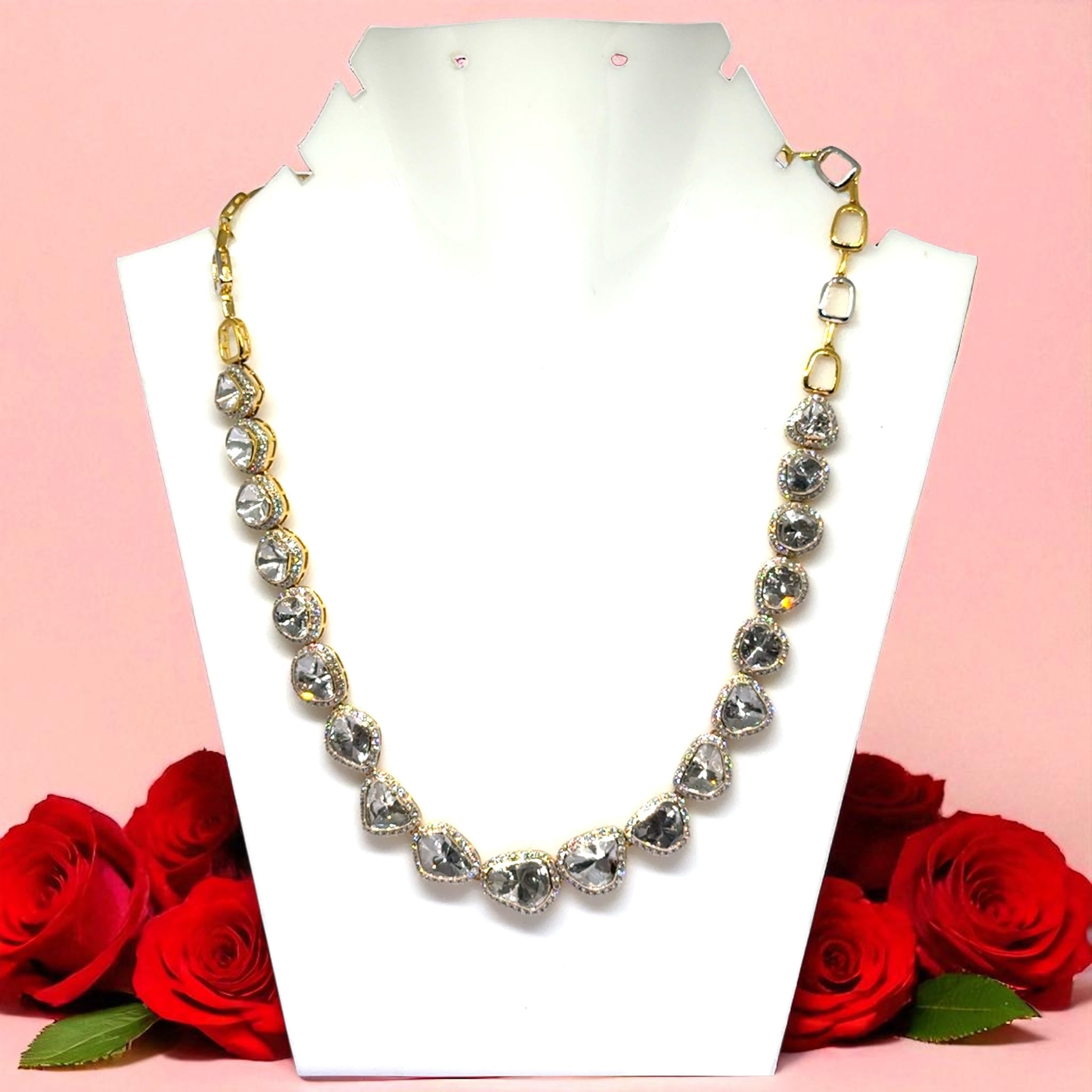14K Yellow Gold Natural Diamond Polki Necklace in Classic Layout – Delicate Chain and Traditional Jewelry