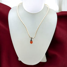 Natural Carnelian Gemstone Pendant 13mm Drop Shape with White Twisted Cord Necklace Unisex Jewelry