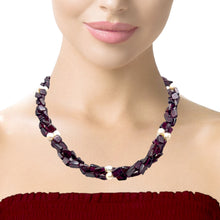 Handmade Natural 15.8 Inch Garnet Plain Tube 7x5 mm & Pearl Round Gemstone Beaded Necklace