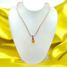 Natural Carnelian Gemstone 15mm Drop Shape With Light Pink Twisted Cord Pendant Necklace Associated With Passion Drive And Uplifting Energy