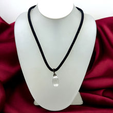 White Crystal Stone Pendant 20mm Drop Shape With Black Twisted Cord Necklace Symbol Of Purity Clarity And Calm Energy