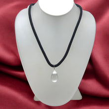White Crystal Stone 14mm Drop Shape With Black Twisted Cord Pendant Necklace Known For Clarity Positivity And Balance