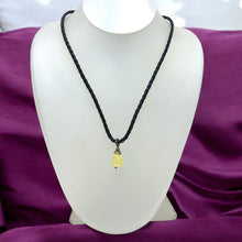 Yellow Stonw Pendant Drop Shape 16mm Glass Stone With Black Twisted Cord Necklace Bold Color Expression And Lively Mood