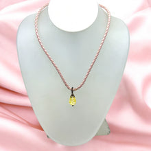 Yellow Stone Pendant Drop Shape 16mm With Light Pink Twisted Cord Glass Stone Necklace Inspired By Cheerful Bright Energy