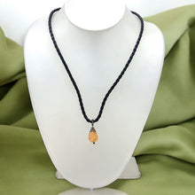 Pendant Light Peach Drop Shape 16mm Glass Stone With Black Twisted Cord Necklace Minimal Style With Warm Tones