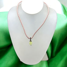 Pendant Necklace Light Green Drop Shape 16mm Glass Stone With Light Pink Twisted Cord Designed For Light Refreshing Aesthetics