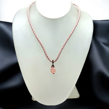 Pendant Necklace Light Pink Glass Stone 16mm Drop Shape With Pink Twisted Cord Designed For Gentle Romantic Styling