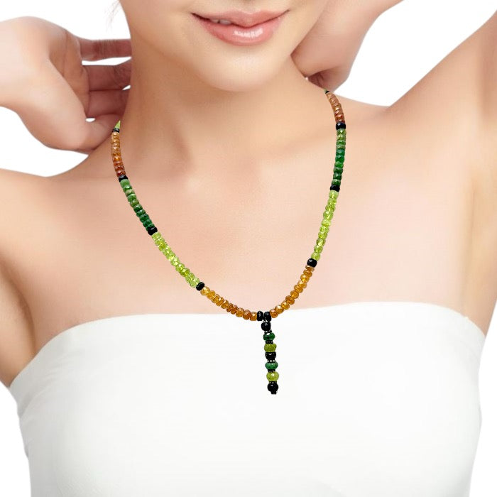 Tsavorite Natural, Peridot, Black Tourmaline, and Spessartite Necklace