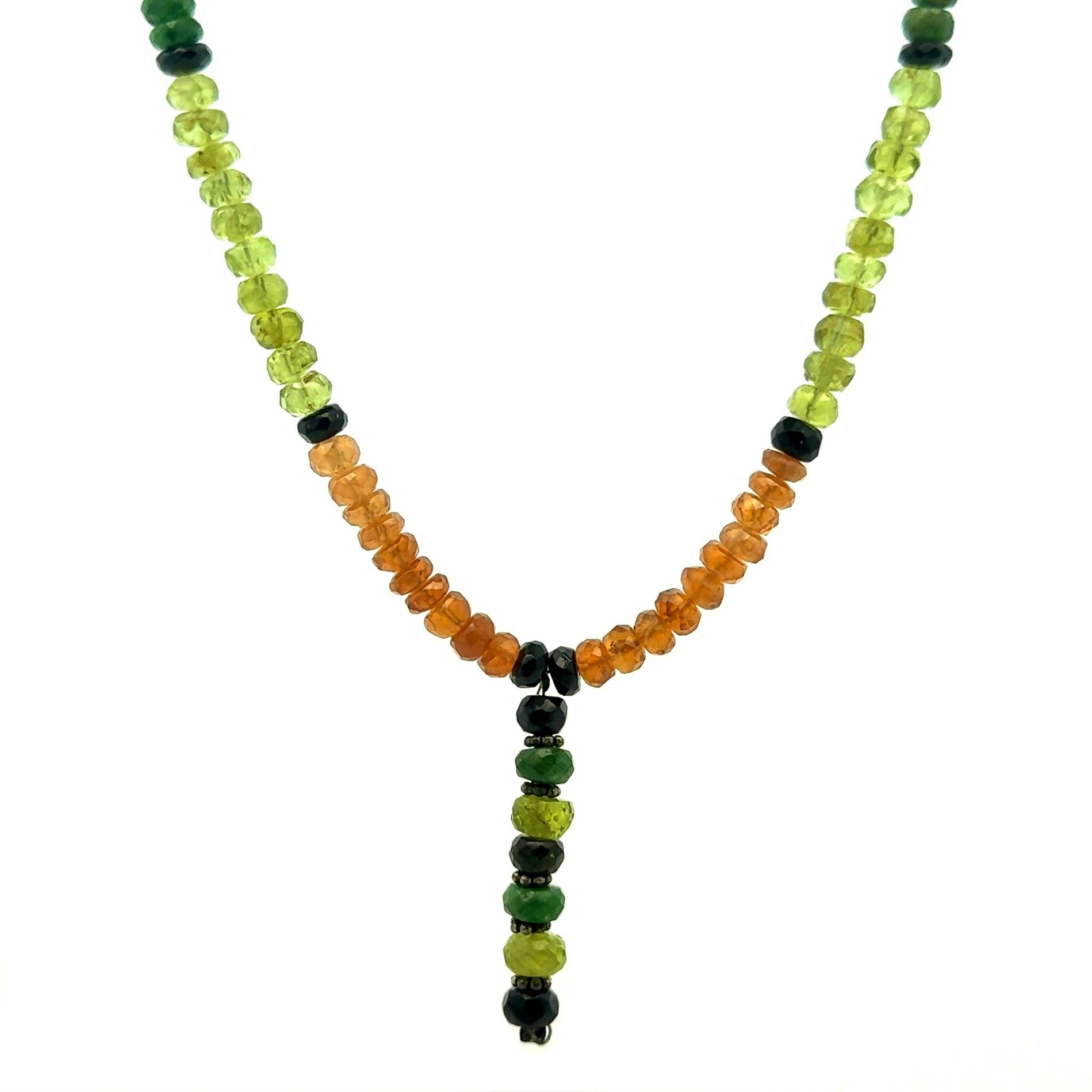 Tsavorite Natural, Peridot, Black Tourmaline, and Spessartite Necklace