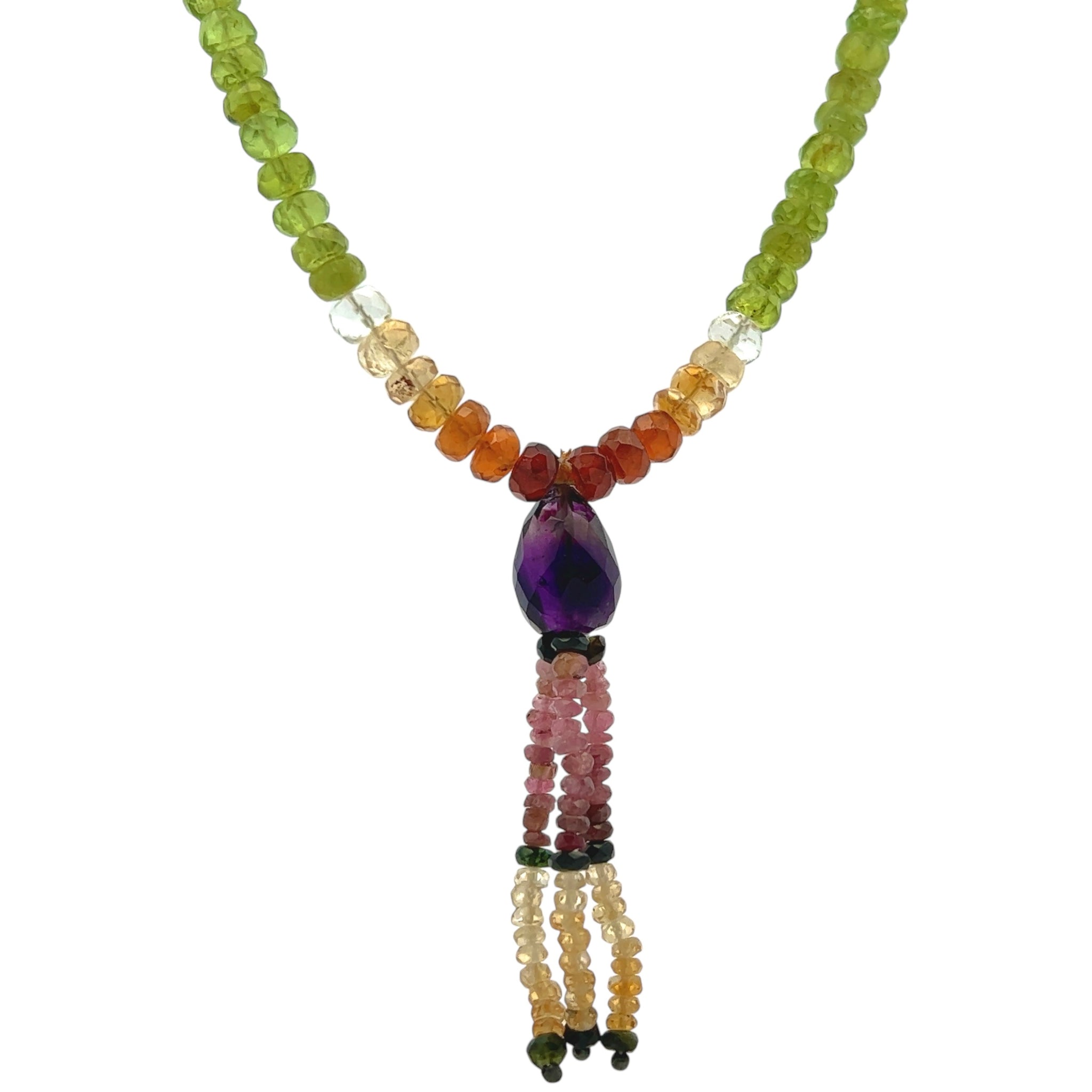 Citrine Natural, Iolite, Peridot, Spessartite, Pink Tourmaline, and Amethyst Necklace