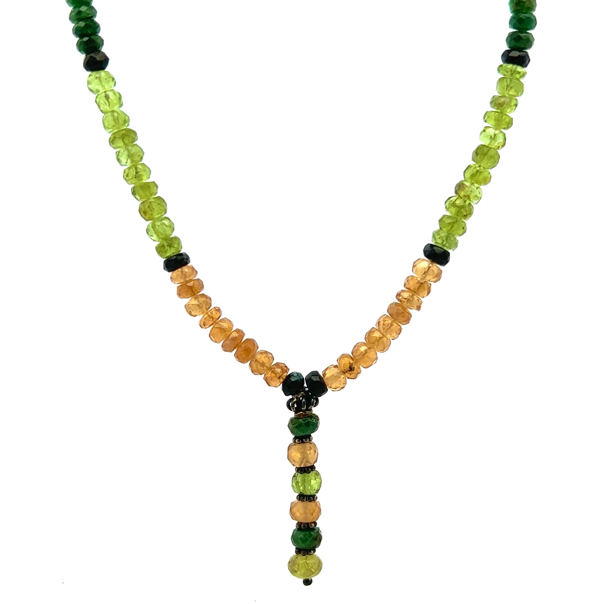 Peridot Natural, Citrine, Black Tourmaline, and Tsavorite Gemstone Necklace