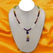 Peridot Natural, Citrine, Spessartite, Pink Tourmaline, and Amethyst Necklace