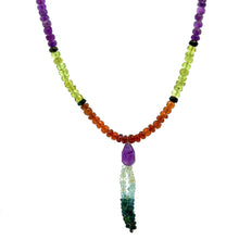 Blue Tourmaline Natural, Tsavorite, Aqua, Peridot, Citrine, and Amethyst Necklace