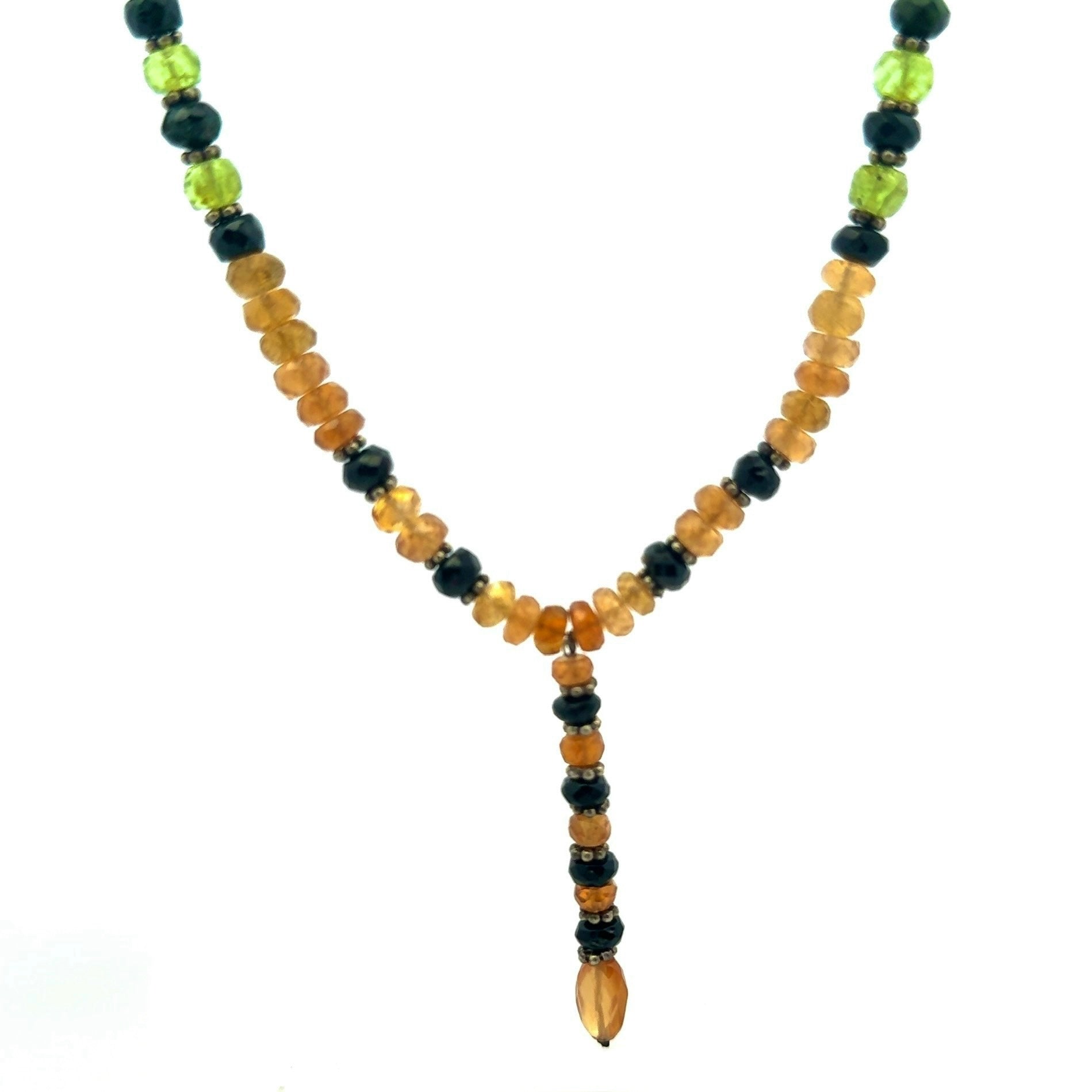 Citrine Natural, Peridot, Black Tourmaline Gemstone Necklace