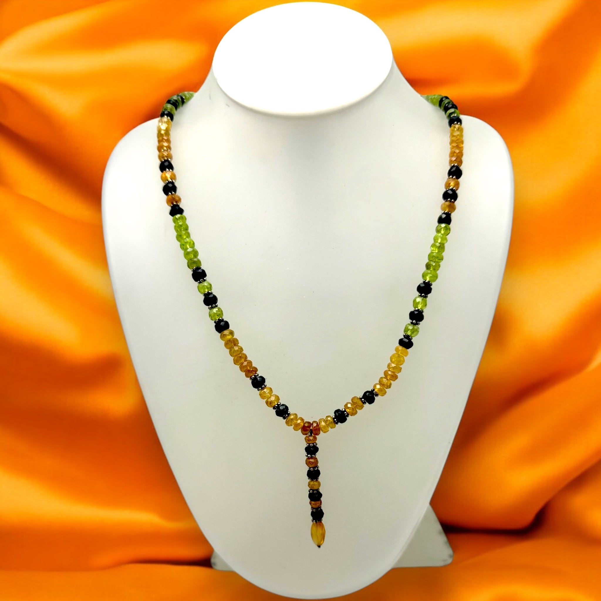 Citrine Natural, Peridot, Black Tourmaline Gemstone Necklace