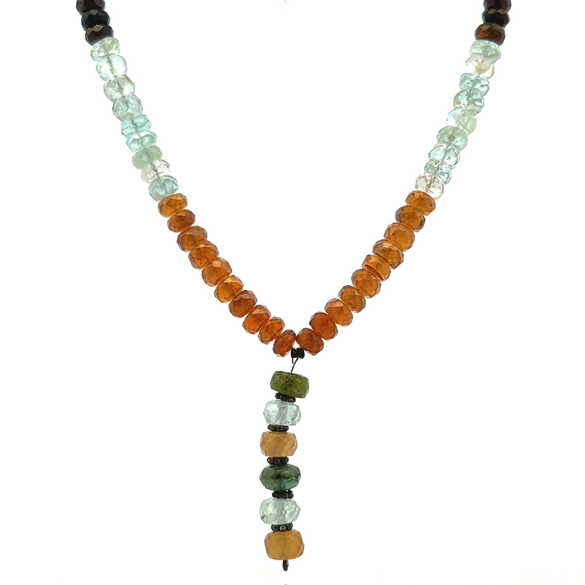 Smoky Quartz Natural, Citrine, Aqua, Spessartite, and Green Tourmaline Necklace