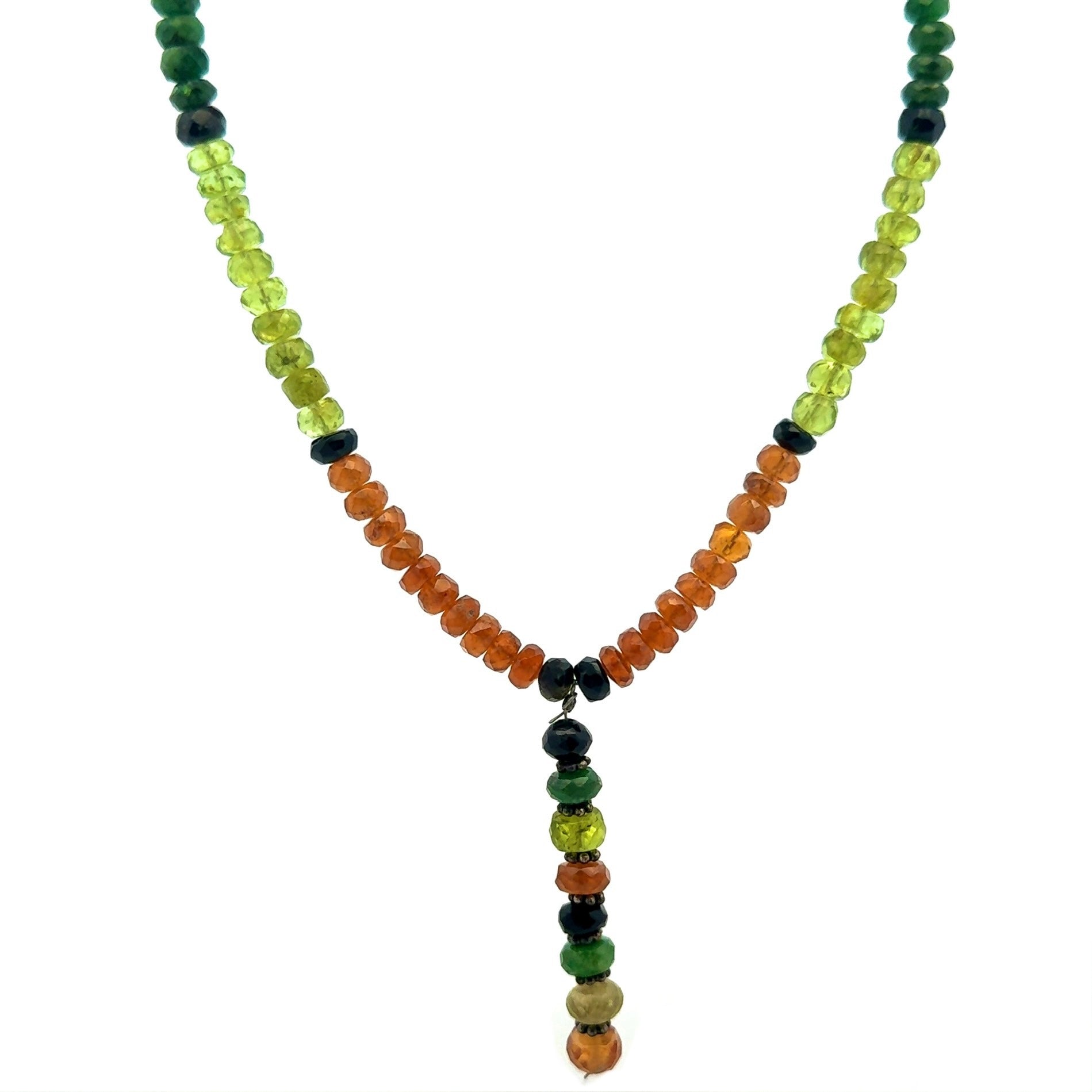 Tsavorite Natural, Spessartite Garnet, Black Tourmaline, and Peridot Necklace