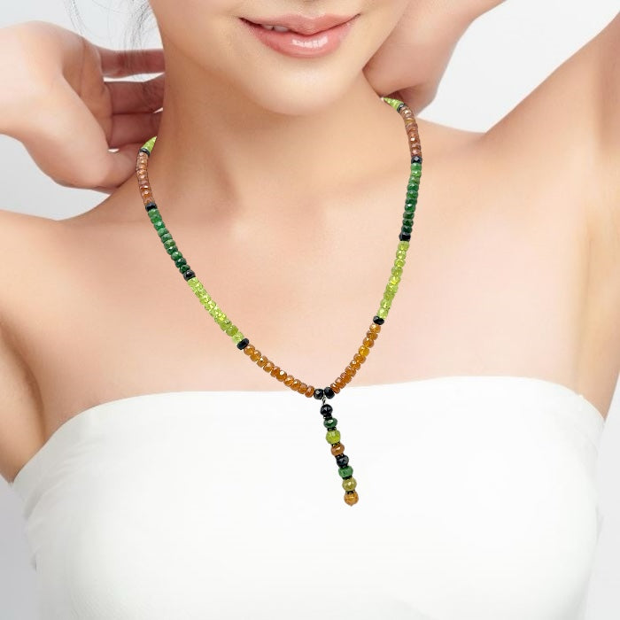 Tsavorite Natural, Spessartite Garnet, Black Tourmaline, and Peridot Necklace