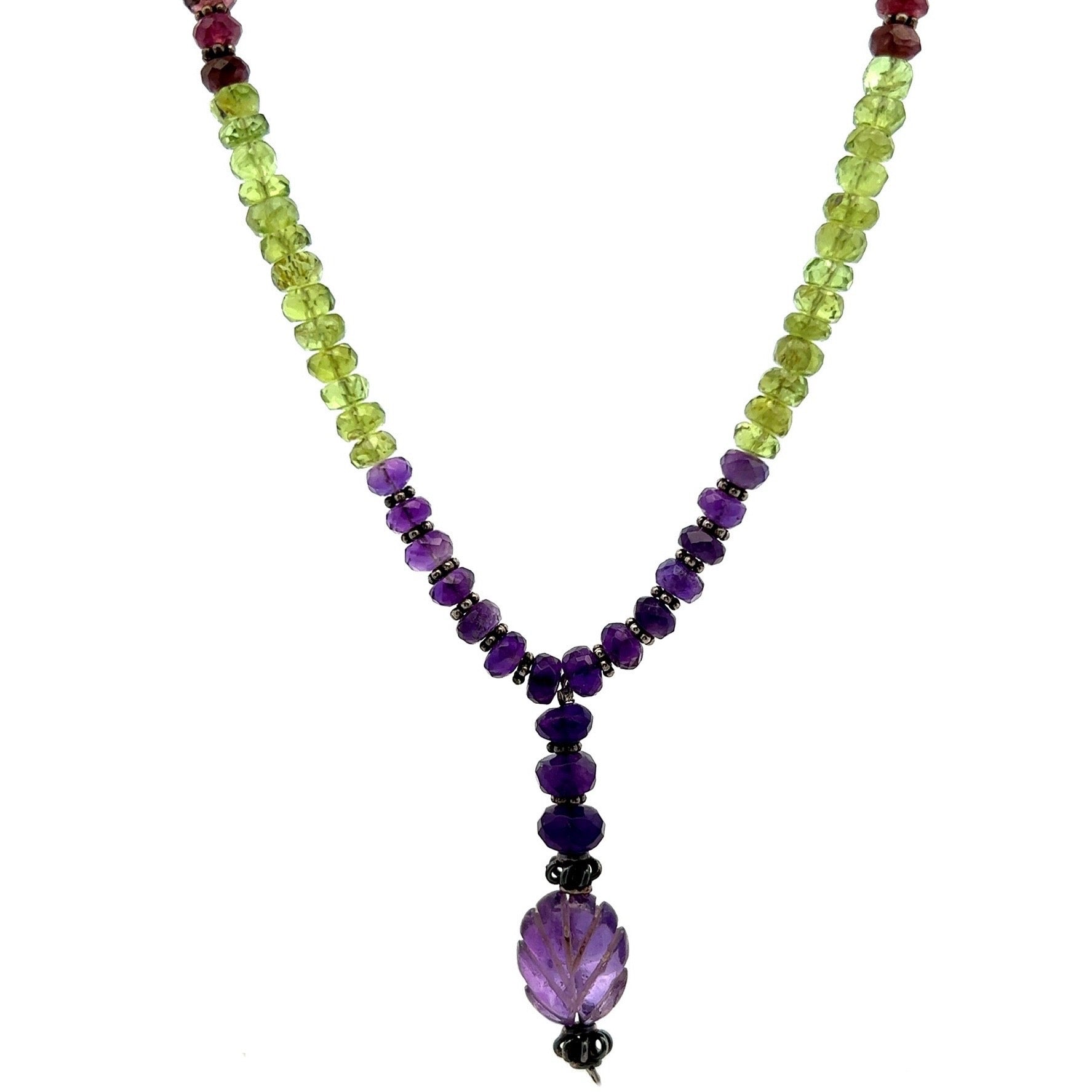 Peridot Natural, Spessartite, Aqua, Pink Tourmaline, and Amethyst Necklace