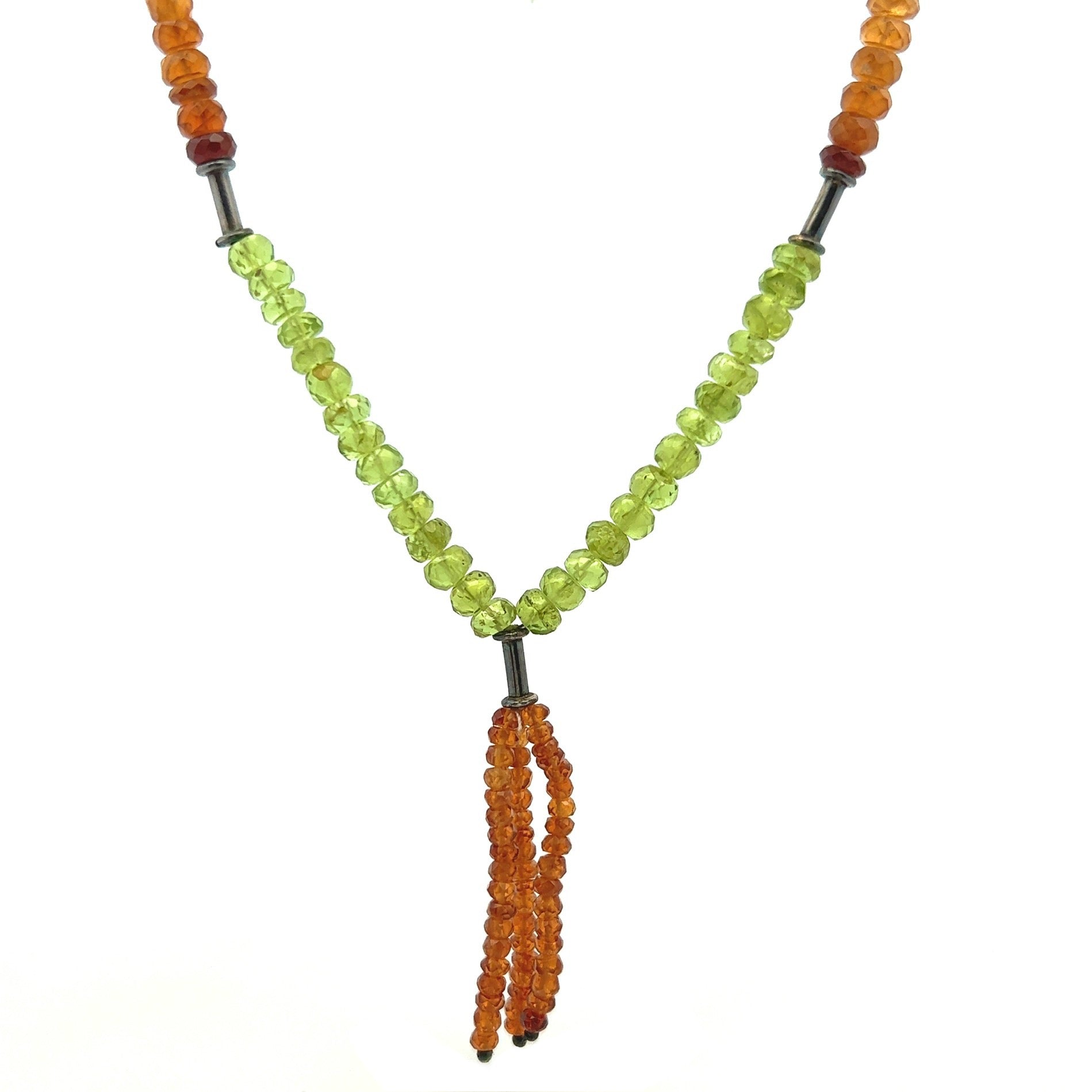 Citrine Natural, Spessartite Garnet, and Peridot Lariat Style Necklace