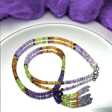 Spessartite Garnet Natural, Peridot, Amethyst, and Tanzanite Necklace