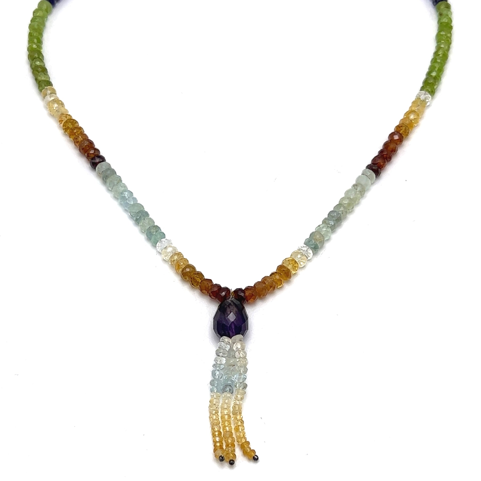 Citrine Natural, Iolite, Peridot, Aqua, Amethyst, and Spessartite Garnet Necklace