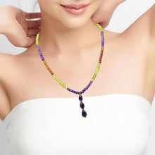 Mix Semiprecious Natural, Peridot, Amethyst, and Spessartite Garnet Gemstone Necklace