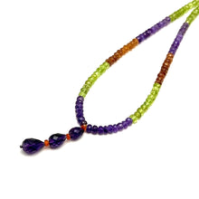 Mix Semiprecious Natural, Peridot, Amethyst, and Spessartite Garnet Gemstone Necklace