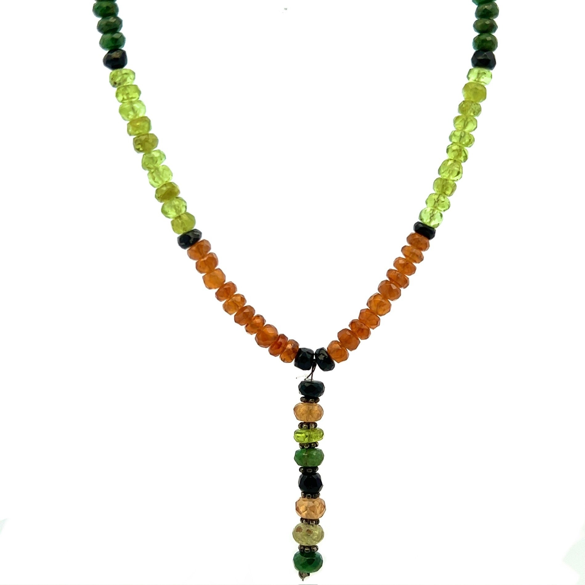 Spessartite Garnet Natural, Peridot, Tsavorite, and Black Tourmaline Necklace