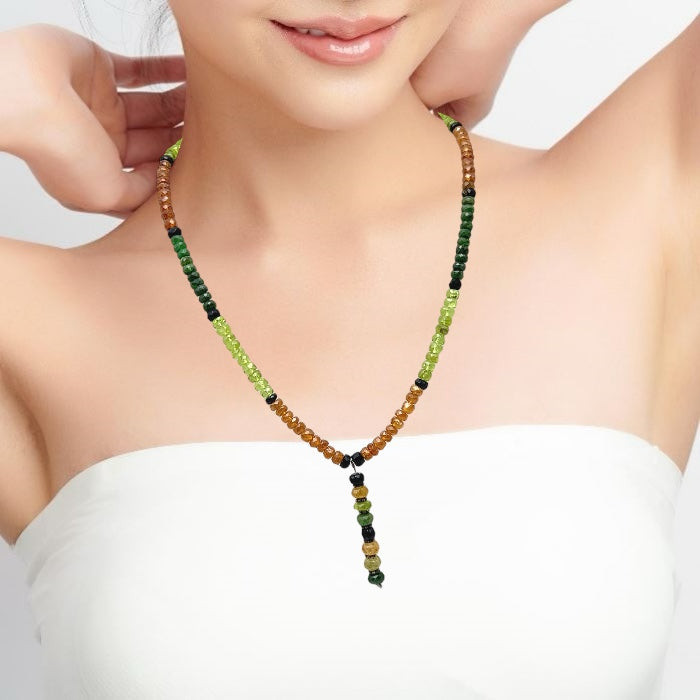 Spessartite Garnet Natural, Peridot, Tsavorite, and Black Tourmaline Necklace