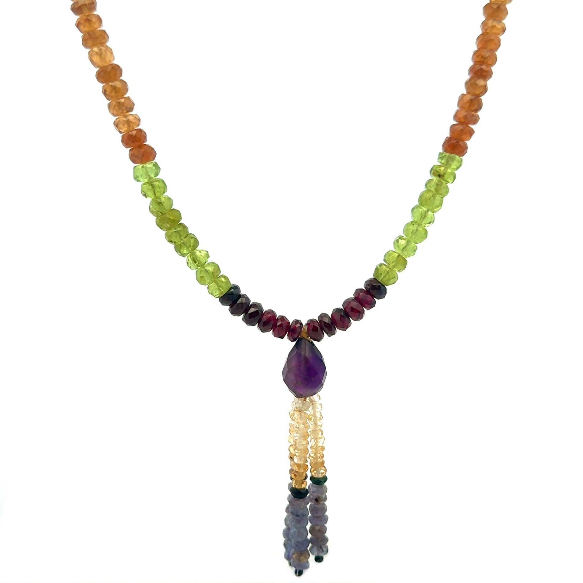 Garnet Natural, Spessartite, Tanzanite, Peridot, Citrine, and Amethyst Necklace