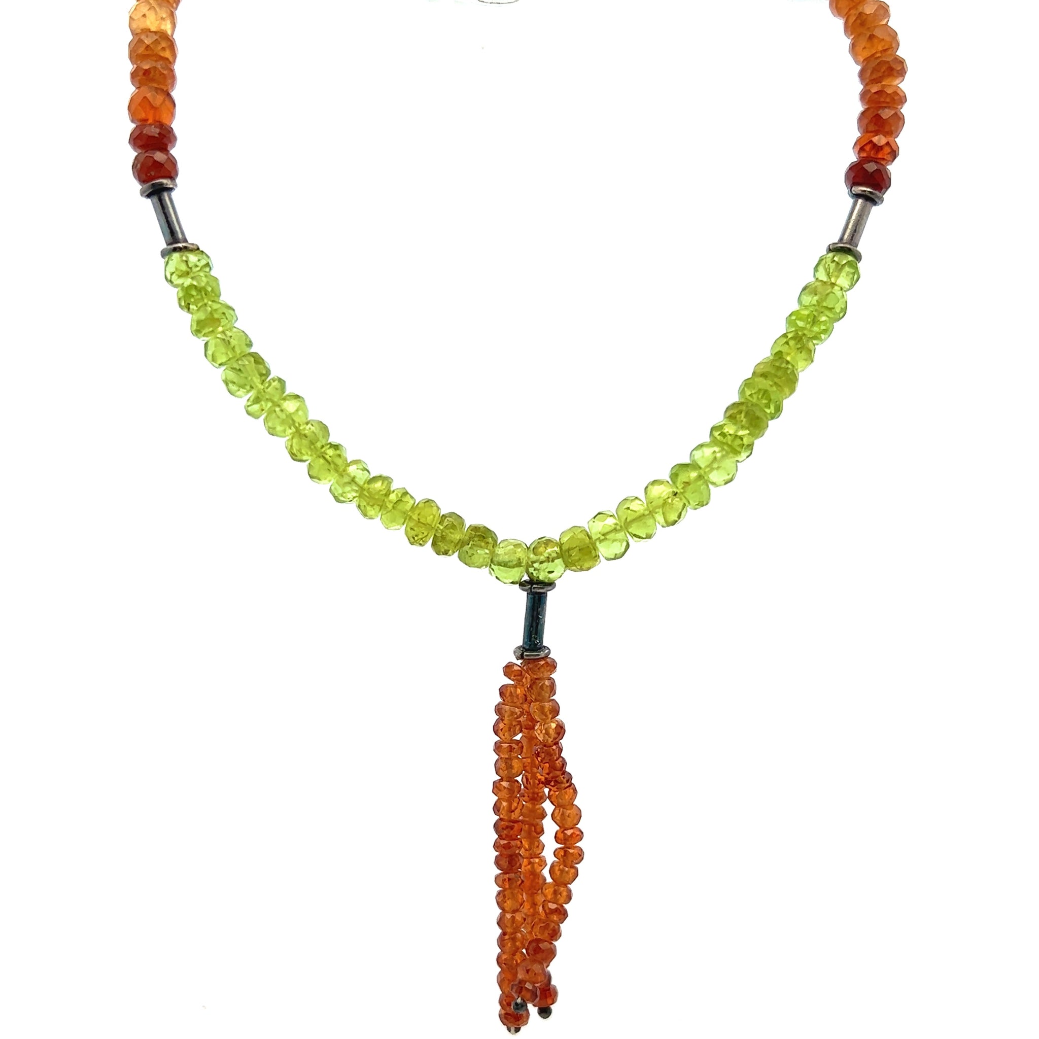 Spessartite Garnet Natural, Citrine, and Peridot Gemstone Necklace