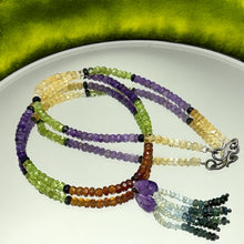 Blue Tourmaline Natural, Tsavorite, Aqua, Peridot, Citrine, and Amethyst Necklace