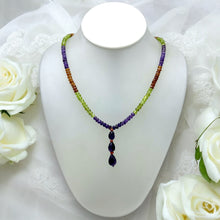 Mix Semiprecious Natural, Peridot, Amethyst, and Spessartite Garnet Gemstone Necklace