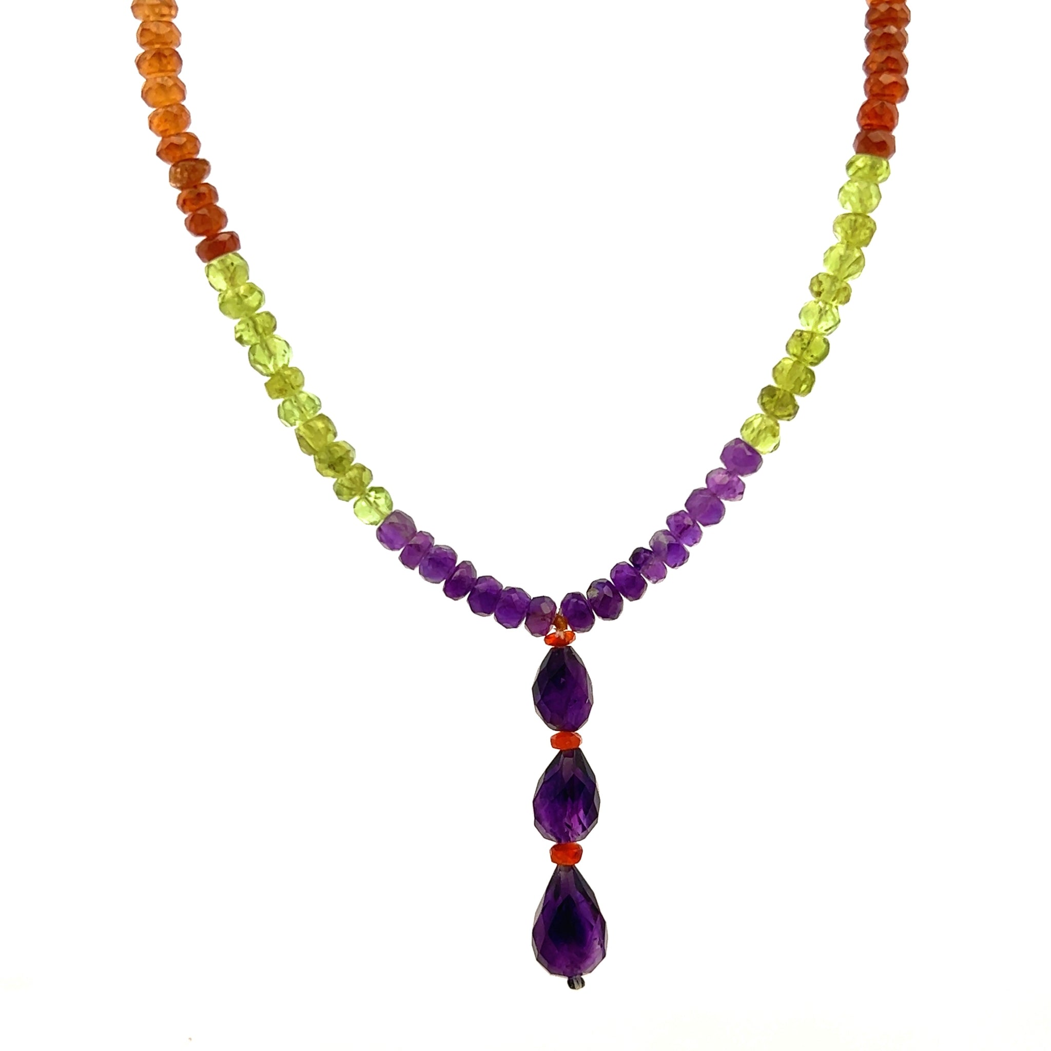 Mix Semiprecious Natural, Peridot, Amethyst, and Spessartite Garnet Gemstone Necklace