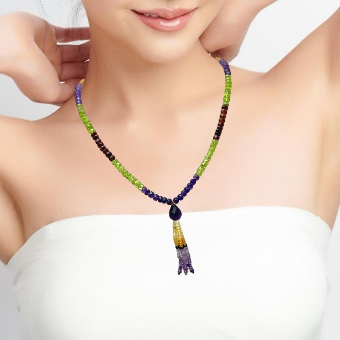 Amethyst Natural, Spessartite Garnet, Peridot, and Citrine Necklace